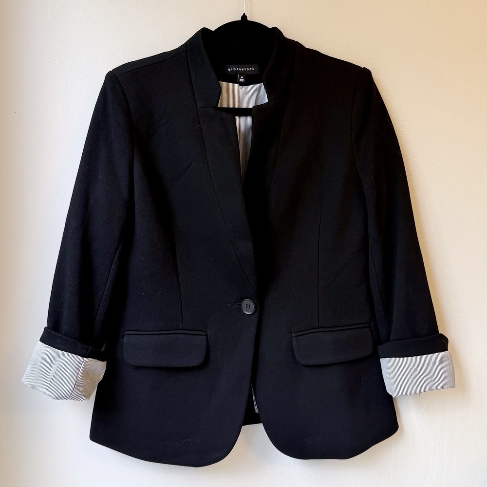 Gibsonlook Notch Collar Blazer M Black Academia Office Casual Stripe Lining